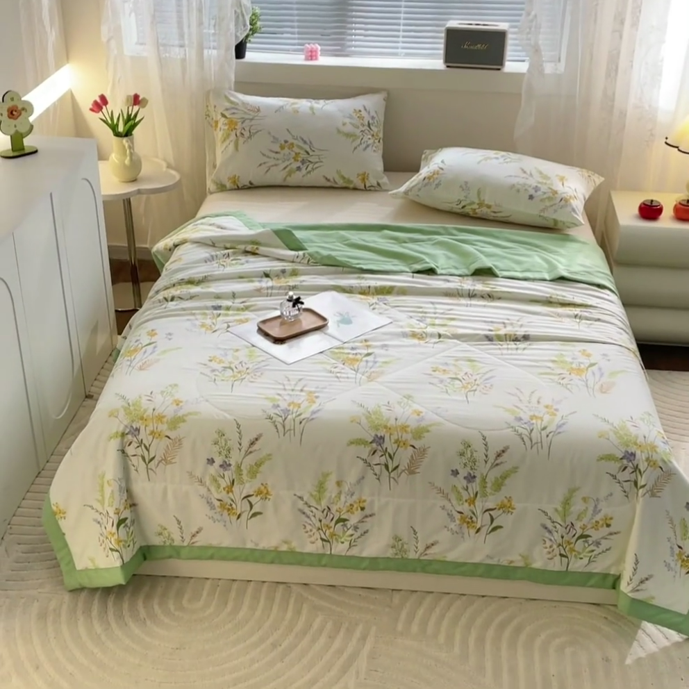 91家纺网 家纺一手货源 找家纺 金柚子2024新款全棉印花夏凉被 悠悠草