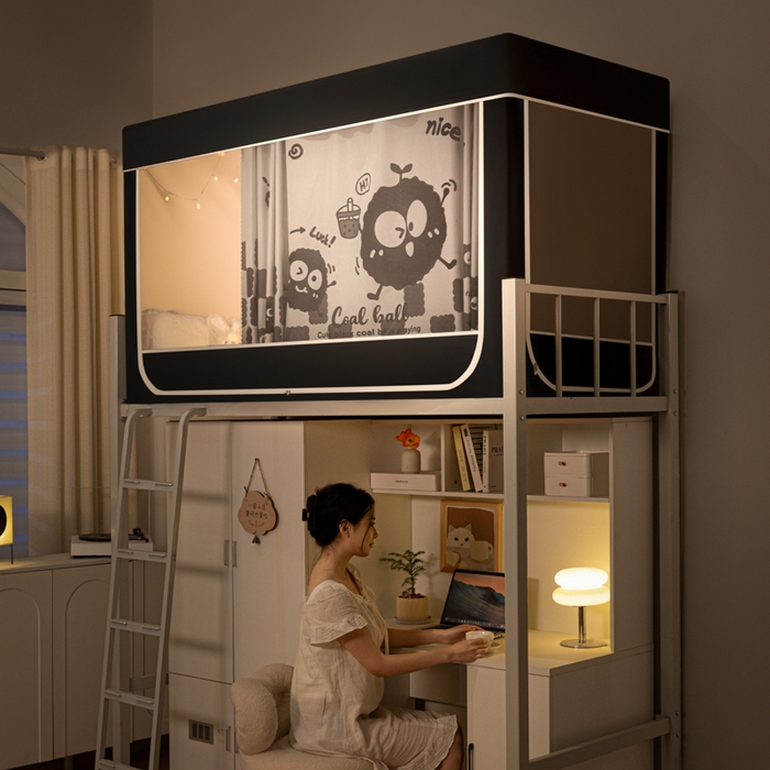 91家纺网 家纺一手货源 找家纺 博诺 2024新款99%加厚涂银层遮光卡通学生蚊帐 小煤球