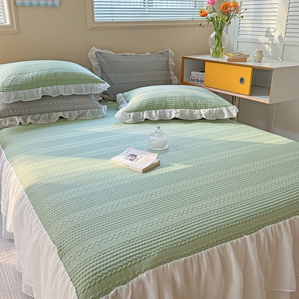 91家纺网 家纺一手货源 找家纺 顾里 2024新款Pe立体凉泡泡床裙冷感席三件套 薄荷绿