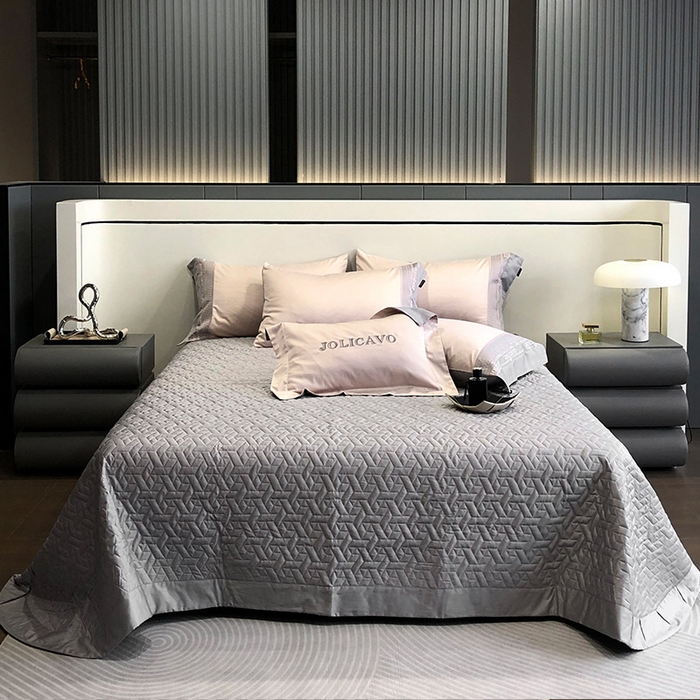 91家纺网 家纺一手货源 找家纺  【2024高端奢品】A类母婴级100支长绒棉四件套重工刺绣轻奢风拼接款澳棉简约床上用品   奥蒂斯-玉珠粉