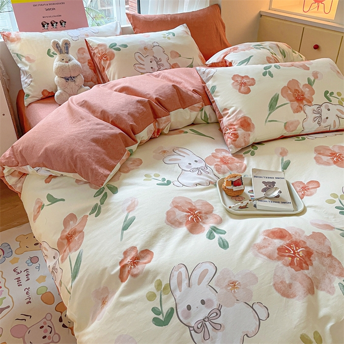 91家纺网 家纺一手货源 找家纺 798家纺 2025新款全棉13070印花四件套 花小兔