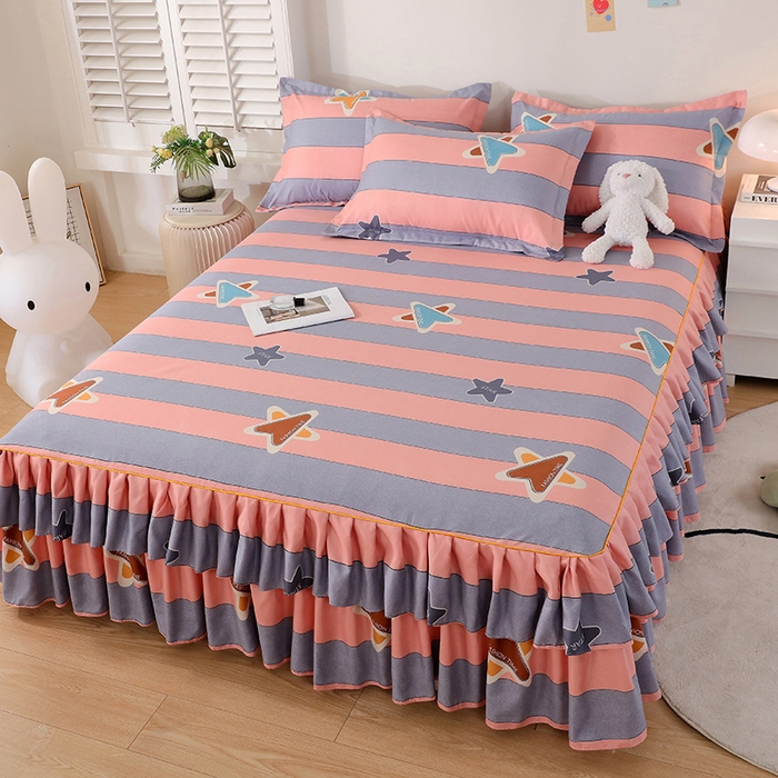 91家纺网 家纺一手货源 找家纺 艾橙 2024新款140克植物羊绒双边单床裙 浪漫星河