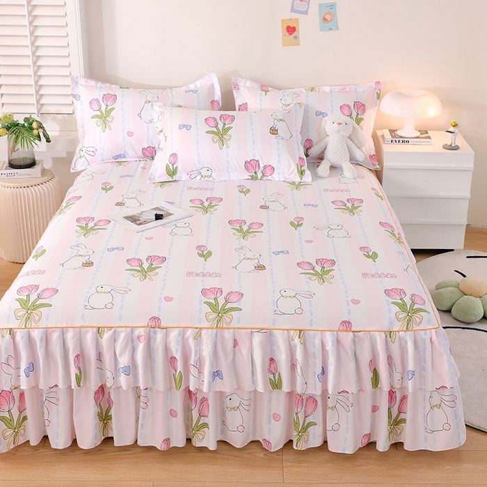 91家纺网 家纺一手货源 找家纺 艾橙 2024新款140克植物羊绒双边单床裙 爱伊菲兔