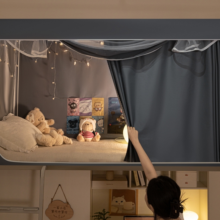 91家纺网 家纺一手货源 找家纺 博诺 2024新款99%全涂层遮光卡通学生蚊帐 雾霾蓝