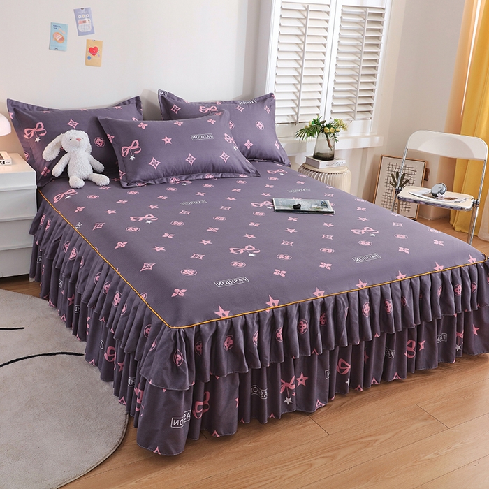 91家纺网 家纺一手货源 找家纺 艾橙 2024新款140克植物羊绒双边单床裙 卡漫时光