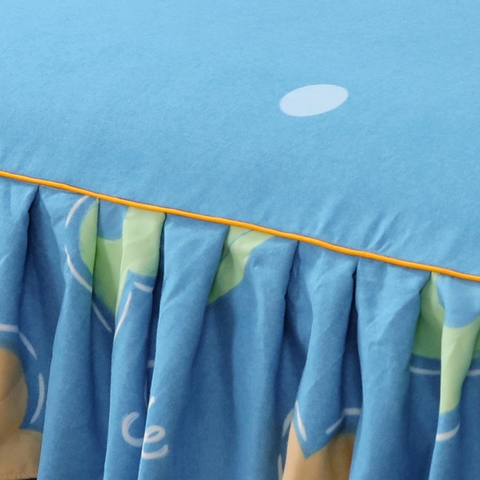 91家纺网 家纺一手货源 找家纺 艾橙 2024新款140克植物羊绒双边单床裙 春晓西岸（蓝）