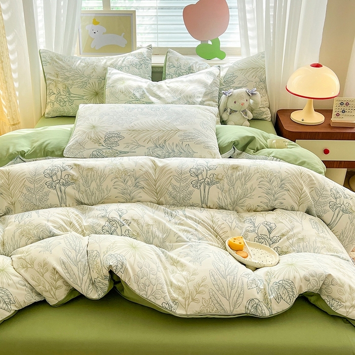 91家纺网 家纺一手货源 找家纺 妖妖家纺 2024新款超柔软糯水洗云朵棉印花四季款四件套 热带雨林