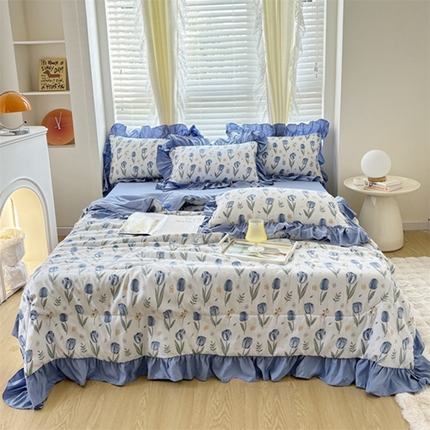 91家纺网 家纺一手货源 找家纺 （总）仟网汇 2024新款韩版糯糯棉花边夏被四件套田园法式