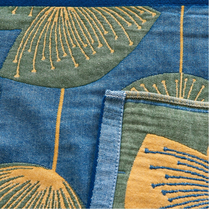 91家纺网 家纺一手货源 找家纺 朴尔毛巾被 2024年民族风彩棉系列四层纱布枕巾 梦幻蒲公英蓝52*78cm/一对