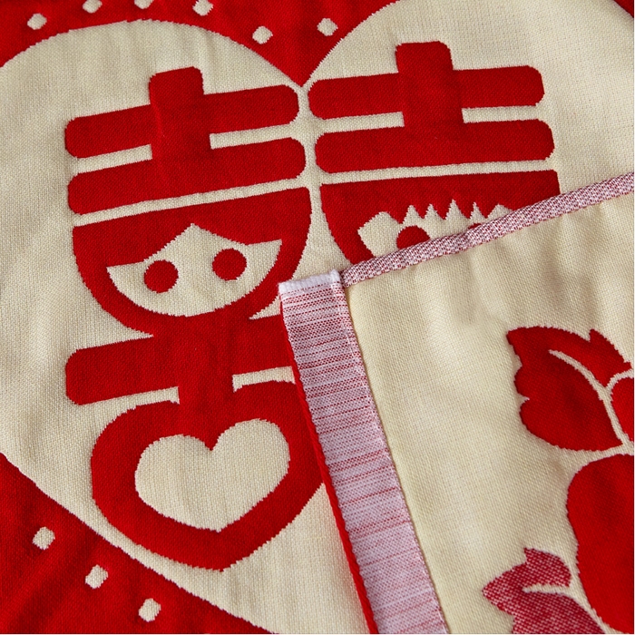 91家纺网 家纺一手货源 找家纺 朴尔家纺-毛巾被 2024年婚庆系列大红四层纱布枕巾 双喜临门 52*78/对