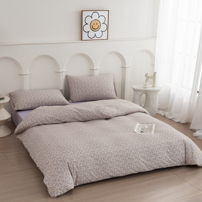 91家纺网 家纺一手货源 找家纺 恋尚羽家纺 2025新款A类母婴级印花全棉针织棉四件套 小碎花-紫