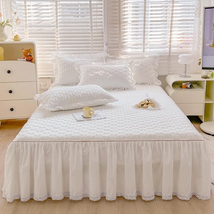 91家纺网 家纺一手货源 找家纺 （总）恋尚 2024新款纯色小竺棉夹棉床笠式单床裙-布丁