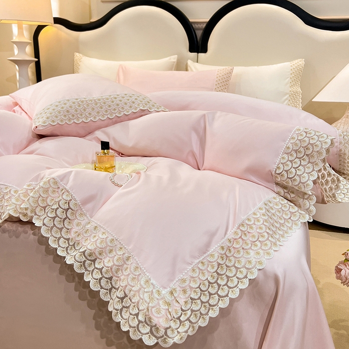 91家纺网 家纺一手货源 找家纺 艾米家居 2025水洗真丝鱼鳞边艾琳系列 艾琳粉