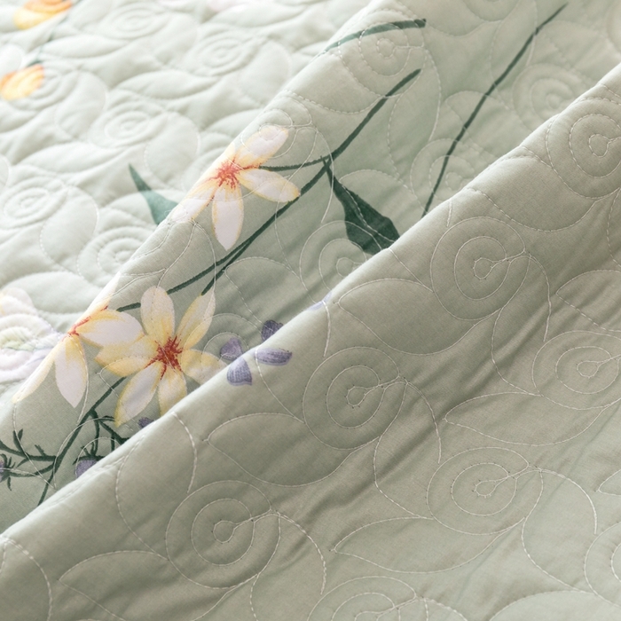 91家纺网 家纺一手货源 找家纺 优乐家纺 2025新款纯棉床盖三件套/单件 晗蕊初开-绿