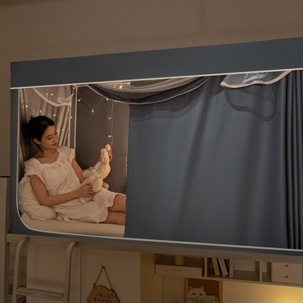 91家纺网 家纺一手货源 找家纺 博诺 2024新款99%加厚涂银层遮光卡通学生蚊帐 雾霾蓝