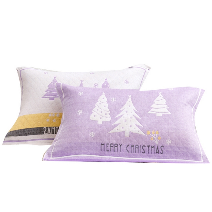 91家纺网 家纺一手货源 找家纺 朴尔家纺 2024新款混纺三层纱布枕巾 圣诞树-紫 52*78/对