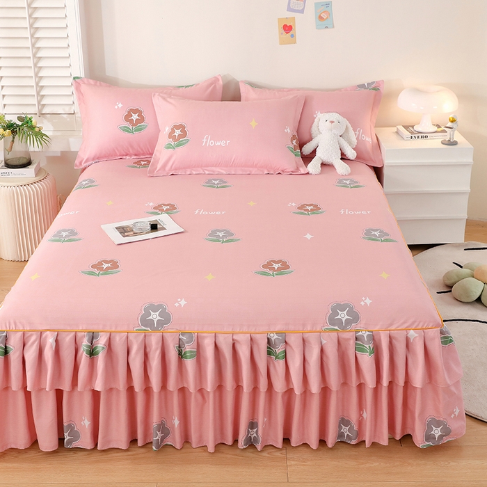 91家纺网 家纺一手货源 找家纺 艾橙 2024新款140克植物羊绒双边单床裙 恋爱笔记