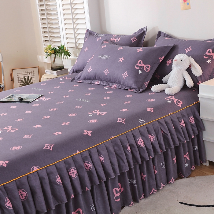 91家纺网 家纺一手货源 找家纺 艾橙 2024新款140克植物羊绒双边单床裙 卡漫时光