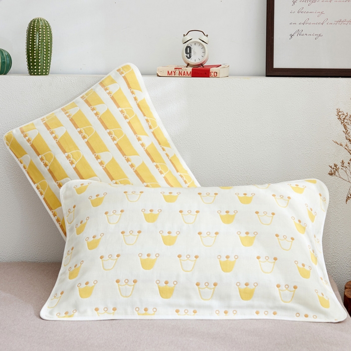 91家纺网 家纺一手货源 找家纺 朴尔2024新款六层纱布全棉循环小花型枕巾50*80cm一对 皇冠金