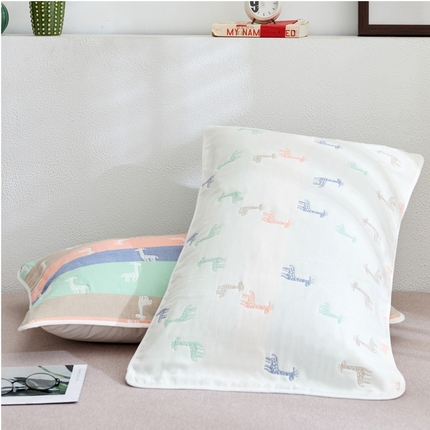 91家纺网 家纺一手货源 找家纺 朴尔2024新款六层纱布全棉循环小花型枕巾50*80cm一对 长颈鹿