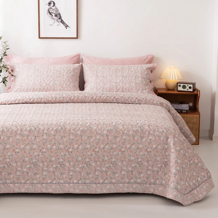 91家纺网 家纺一手货源 找家纺 优乐家纺 2025新款纯棉床盖三件套/单件 花语