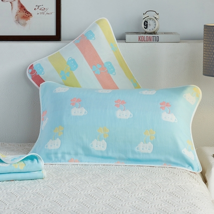 91家纺网 家纺一手货源 找家纺 （总）朴尔2024新款六层纱布全棉循环小花型枕巾50*80cm一对