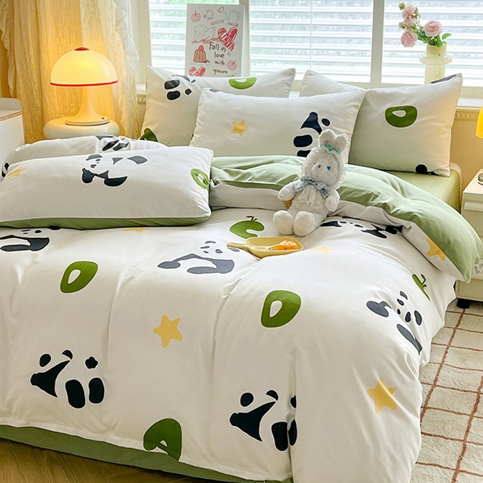 91家纺网 家纺一手货源 找家纺 妖妖家纺 2024新款超柔软糯水洗云朵棉印花四季款四件套 熊猫乐园