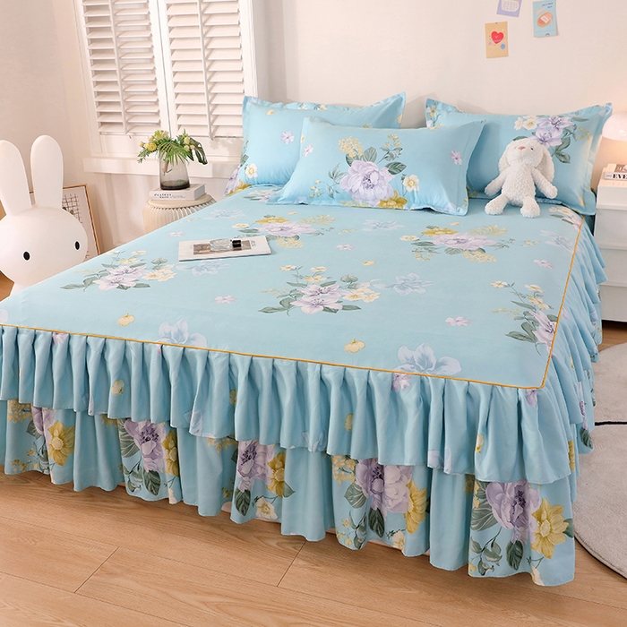 91家纺网 家纺一手货源 找家纺 艾橙 2024新款140克植物羊绒双边单床裙 晨园幽香