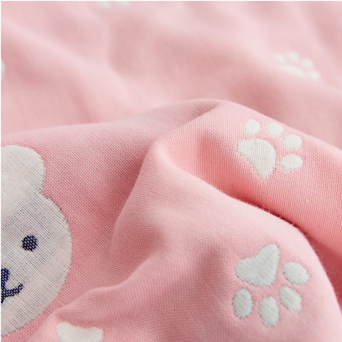 91家纺网 家纺一手货源 找家纺 朴尔2024新款六层纱布全棉循环小花型枕巾50*80cm一对 甜蜜小熊粉