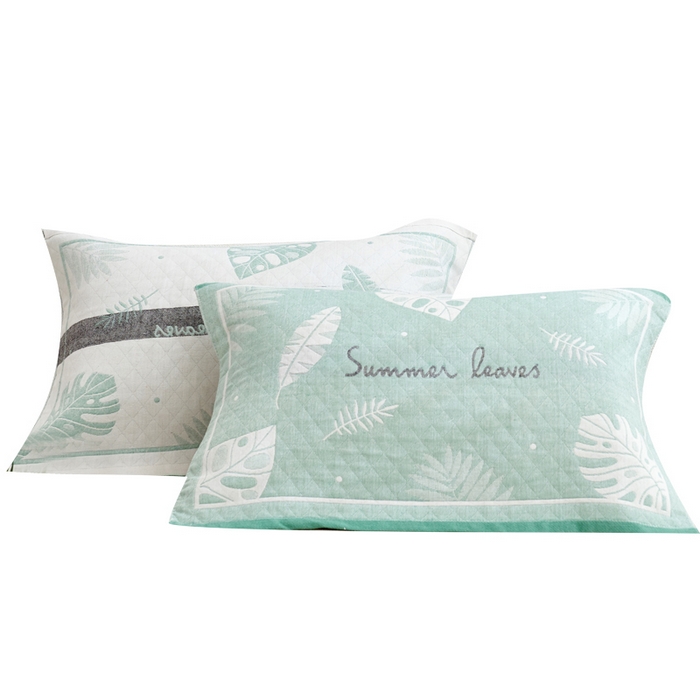 91家纺网 家纺一手货源 找家纺 朴尔家纺 2024新款混纺三层纱布枕巾 幸福芭蕉-绿 52*78/对