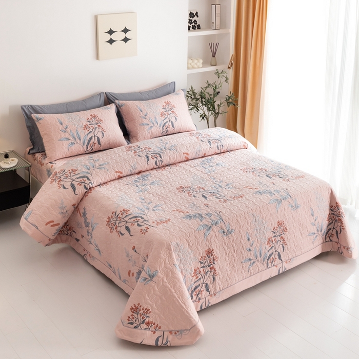 91家纺网 家纺一手货源 找家纺 优乐家纺 2025新款纯棉床盖三件套/单件 晗蕊初开-粉