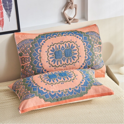 91家纺网 家纺一手货源 找家纺 （总）朴尔毛巾被 2024年民族风彩棉系列四层纱布枕巾