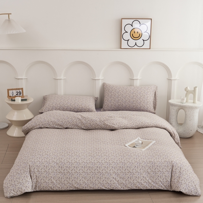 91家纺网 家纺一手货源 找家纺 恋尚羽家纺 2025新款A类母婴级印花全棉针织棉四件套 小碎花-紫