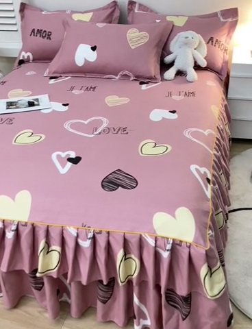 91家纺网 家纺一手货源 找家纺 艾橙 2024新款140克植物羊绒双边单床裙 元气心情