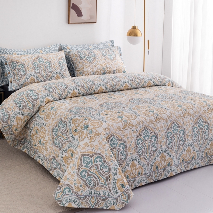 91家纺网 家纺一手货源 找家纺 优乐家纺 2025新款纯棉床盖三件套/单件 洛丽娜