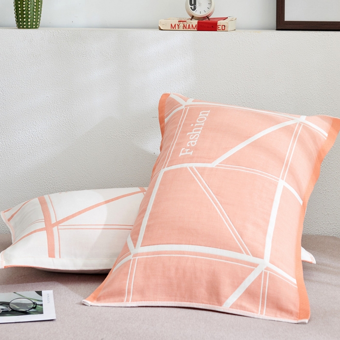 91家纺网 家纺一手货源 找家纺 朴尔2024新款六层纱布全棉循环小花型枕巾50*80cm一对 简约粉