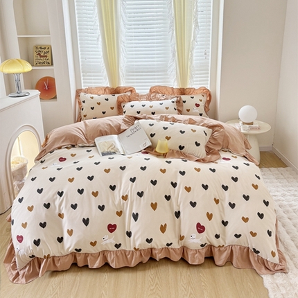 91家纺网 家纺一手货源 找家纺 （总）仟网汇 2024新款韩版糯糯棉花边四件套田园法式