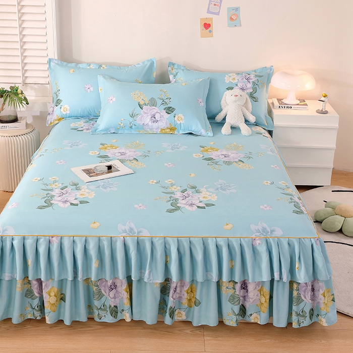 91家纺网 家纺一手货源 找家纺 艾橙 2024新款140克植物羊绒双边单床裙 晨园幽香