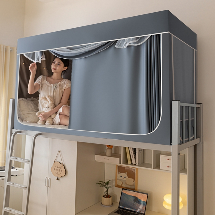 91家纺网 家纺一手货源 找家纺 博诺 2024新款99%全涂层遮光卡通学生蚊帐 雾霾蓝