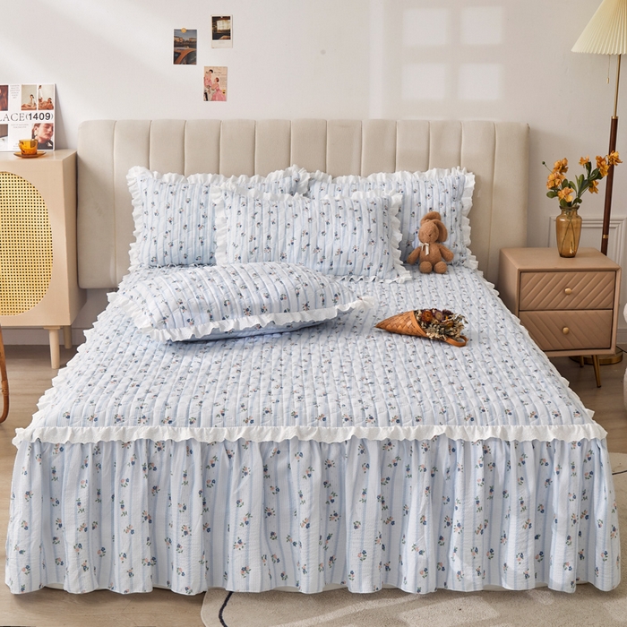 91家纺网 家纺一手货源 找家纺 恋尚 2024新款小竺棉印花夹棉床笠式单床裙 婧芬