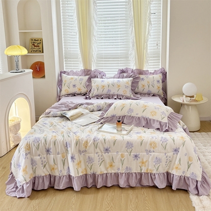 91家纺网 家纺一手货源 找家纺 （总）仟网汇 2024新款韩版糯糯棉花边夏被四件套田园法式