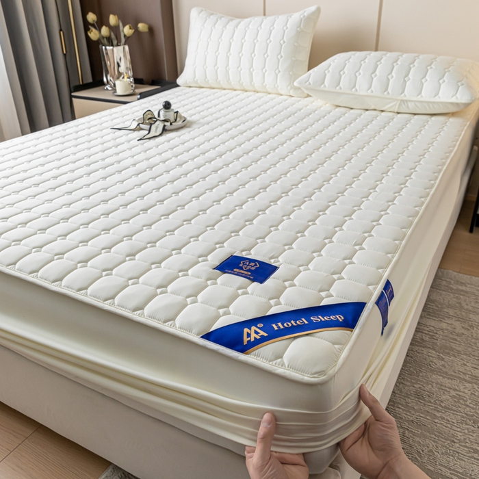 91家纺网 家纺一手货源 找家纺 芬晴家纺   2024新款酒店款夹棉床笠 春华-米白