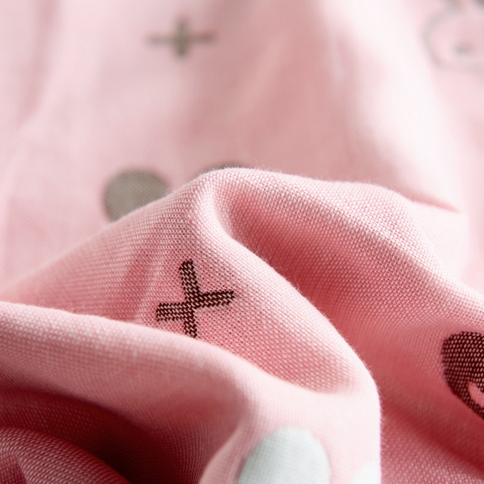 91家纺网 家纺一手货源 找家纺 朴尔2024新款六层纱布全棉循环小花型枕巾50*80cm一对 算数小兔粉枕巾