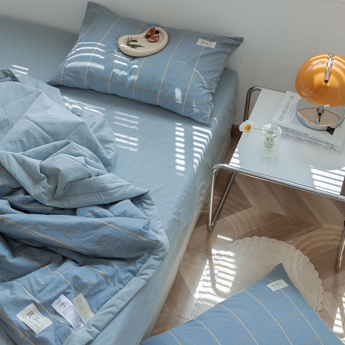 91家纺网 家纺一手货源 找家纺 20%大豆纤维 A类水洗棉夏被四件套夏凉空调被北欧良品-金线格蓝