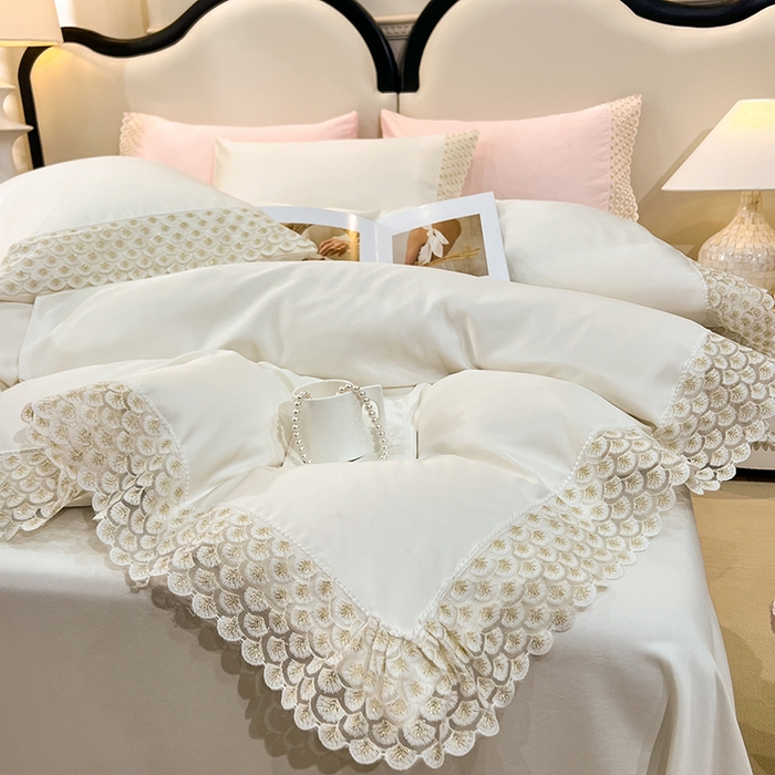 91家纺网 家纺一手货源 找家纺 艾米家居 2025水洗真丝鱼鳞边艾琳系列 艾琳白