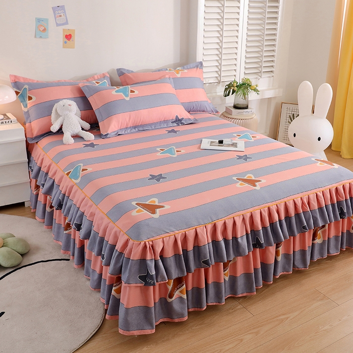 91家纺网 家纺一手货源 找家纺 艾橙 2024新款140克植物羊绒双边单床裙 浪漫星河