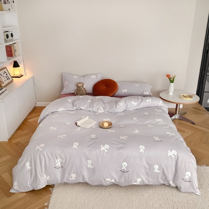 91家纺网 家纺一手货源 找家纺 恋尚羽家纺 2025新款A类母婴级印花全棉针织棉四件套 贵宾小狗