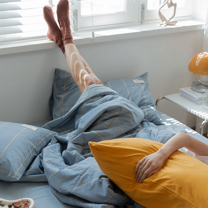 91家纺网 家纺一手货源 找家纺 20%大豆纤维 A类水洗棉夏被四件套夏凉空调被北欧良品-金线格蓝