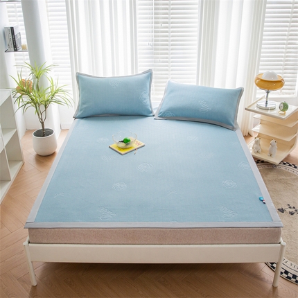 91家纺网 家纺一手货源 找家纺 宜派家纺 2024新款单面凉感席三件套-夏日玫瑰 夏日玫瑰-蓝