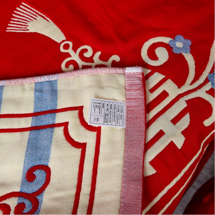 91家纺网 家纺一手货源 找家纺 朴尔家纺-毛巾被 2024年婚庆系列大红四层纱布枕巾 喜气洋洋 52*78/对